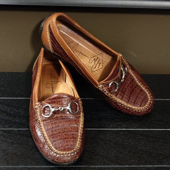 Martin Dingman Saxon Horse Bit Loafers Crocodile Grain Leather 8.5 M - Picture 1 of 10